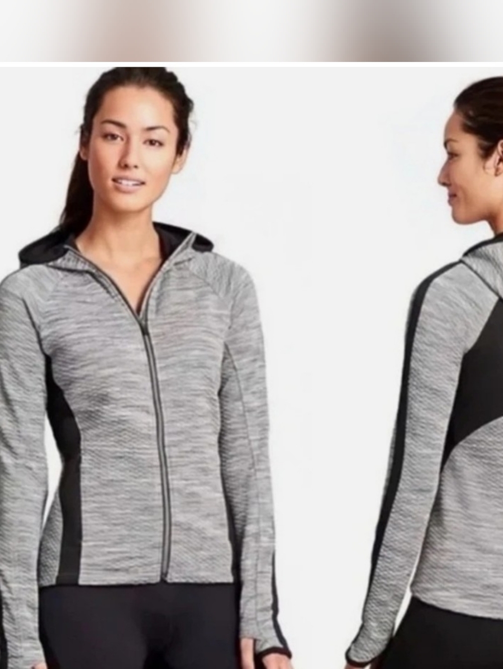 Women's Athleta Snowscape Quilted Texture Grey Hooded Running Jacket, Size Small